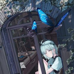 This is a pixiv picture whose title is 星空みたいな蝶がいた.