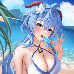 This is a pixiv picture whose title is 水着甘雨.