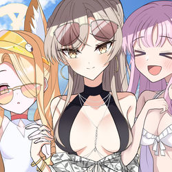 This is a pixiv picture whose title is 水着ティーパーティ.