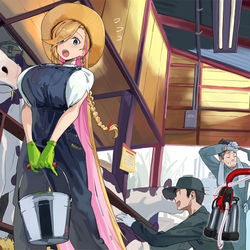 This is a pixiv picture whose title is 牧場で働くパンダちゃん.