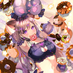 This is a pixiv picture whose title is Donut cat 🍩🐈‍⬛🎀.