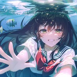 This is a pixiv picture whose title is 水中.