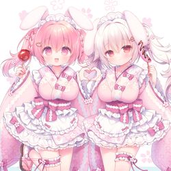 This is a pixiv picture whose title is 夏祭り浴衣メイドなWさくらちゃんず🫶.