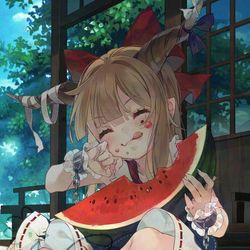This is a pixiv picture whose title is スイカを食べる萃香.