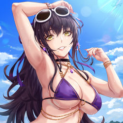 This is a pixiv picture whose title is 水着黒ポニーテールお姉さん👙.