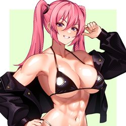 This is a pixiv picture whose title is レザーなパンツのお姉さん.