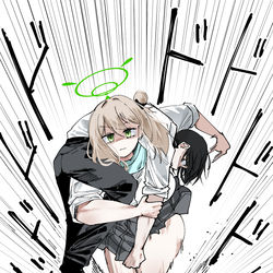 This is a pixiv picture whose title is 先生をファイヤーマンズキャリーで担ぎながら爆走するアビスワノノミ.