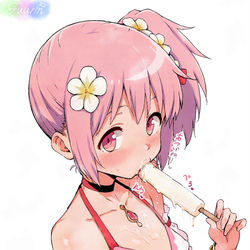 This is a pixiv picture whose title is 水着まどかとアイス舐め.