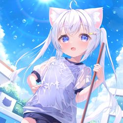 This is a pixiv picture whose title is 一緒にプール掃除！.