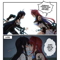This is a pixiv picture whose title is Enemies to Lovers ❤️💙.