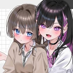 This is a pixiv picture whose title is うちの創作百合✌️🤍🖤.
