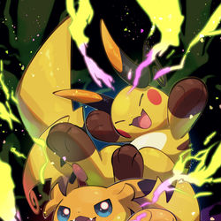 This is a pixiv picture whose title is M次元ラッシュ!! メガライチュウX メガライチュウY.