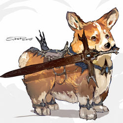This is a pixiv picture whose title is コーギー　騎乗装備.