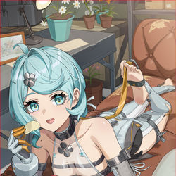 This is a pixiv picture whose title is 休息日就该窝在沙发上狠狠玩.