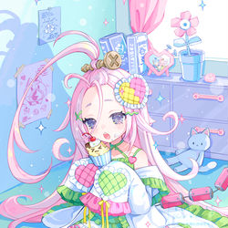 This is a pixiv picture whose title is おやつ食べたべアイノちゃん！🧁🍬💕💚.