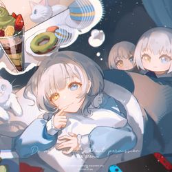 This is a pixiv picture whose title is 猫的梦.