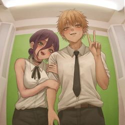 This is a pixiv picture whose title is デンジ君一緒にプリクラ撮ろうよ！.