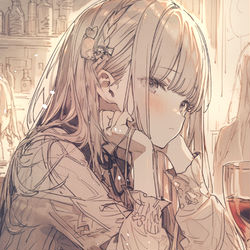 This is a pixiv picture whose title is 『thinking』.