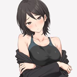 This is a pixiv picture whose title is スーツの下に競泳水着.