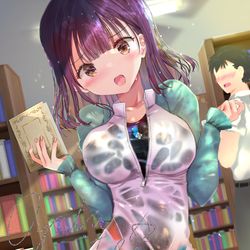 This is a pixiv picture whose title is 図書委員の僕と水泳部員である彼女のなれそめ.