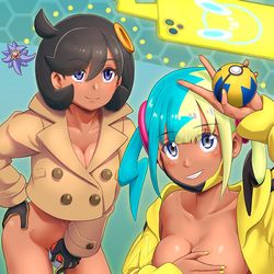 This is a pixiv picture whose title is 上半身裸カナリィ&下半身裸マチエール.