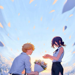 This is a pixiv picture whose title is 【手描き】叶わなかった願い（デンジ × レゼ）.