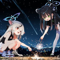 This is a pixiv picture whose title is 新しい友達と夜の線香花火🎇.