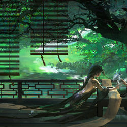 This is a pixiv picture whose title is 【板绘】只念书墨青晚风，从此不早朝.