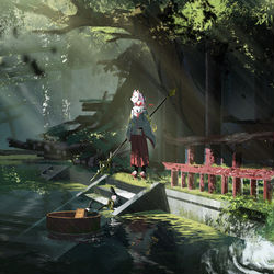 This is a pixiv picture whose title is 森の船着き場.