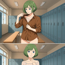This is a pixiv picture whose title is Locker room (skinsuit unmasking).