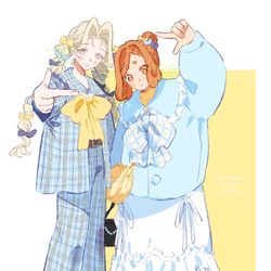 This is a pixiv picture whose title is 【skeb】ヘアアレンジ女子二人【よその子】.