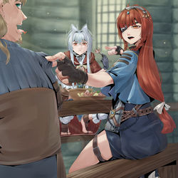 This is a pixiv picture whose title is 套图委托   审讯中的老大姐琳特&吃虾群众贝尔.