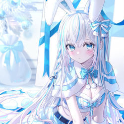 This is a pixiv picture whose title is 水色サンタ🐰🩵🤍.