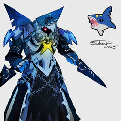 This is a pixiv picture whose title is サメハダーモチーフの騎士.