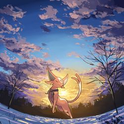 This is a pixiv picture whose title is 朝日に舞う.