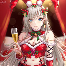 This is a pixiv picture whose title is 銀髪バニーガールお姉さんサンタver🎅🎄.