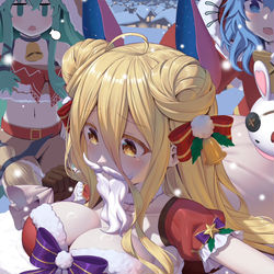 This is a pixiv picture whose title is 煙突にハマったサンタ六喰ちゃん.