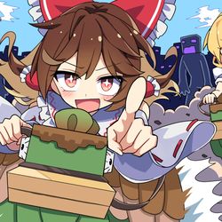 This is a pixiv picture whose title is 霊夢と魔理沙、いざ突撃！.