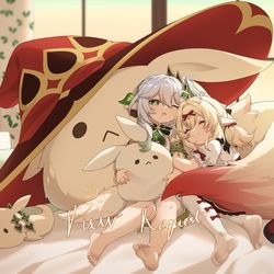 This is a pixiv picture whose title is Klee x Nahida.