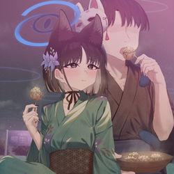 This is a pixiv picture whose title is キキョウとデートシリーズその19：たこ焼き.