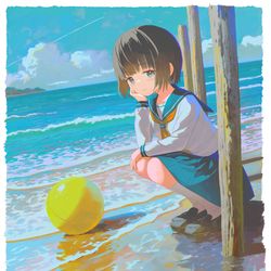 This is a pixiv picture whose title is 波打ち際.