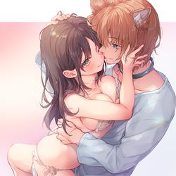 This is a pixiv picture whose title is 茶太郎と芽愛[人間になったボクとキミとの4年間 4].