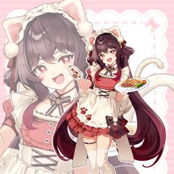 This is a pixiv picture whose title is ねこみみメイド胡桃ちゃん🐈‍⬛👻(全身).