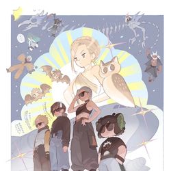 This is a pixiv picture whose title is 飛行四人組.