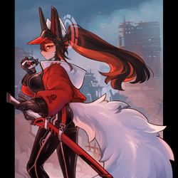 This is a pixiv picture whose title is 【Skeb】サイバー×狐娘.