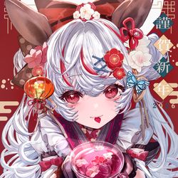 This is a pixiv picture whose title is 謹賀新年2026：梅茶の妖精コーデ(魔女マカロン).