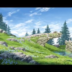 This is a pixiv picture whose title is 崩れた橋とリクガメ.