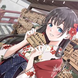 This is a pixiv picture whose title is 「絵馬、一緒に掛けよっか」.