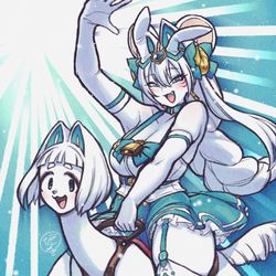 This is a pixiv picture whose title is 午年もバッチリなキメラビ姐さん.