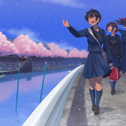 This is a pixiv picture whose title is 桜咲く通学路.